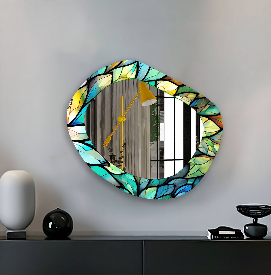 Irregular Green leaf Wall Mirror