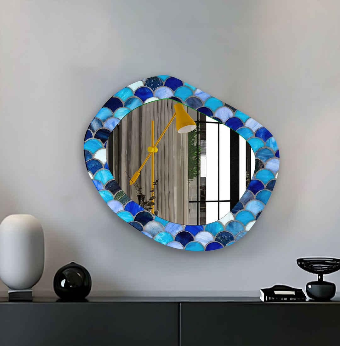 Blue Modern Irregular Shape Wall Mirror