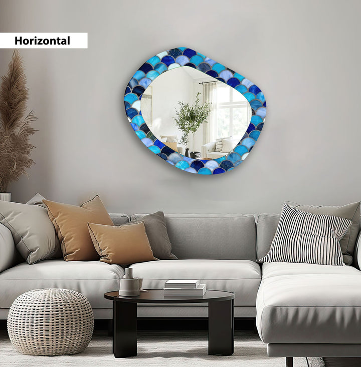 Blue Modern Irregular Shape Wall Mirror