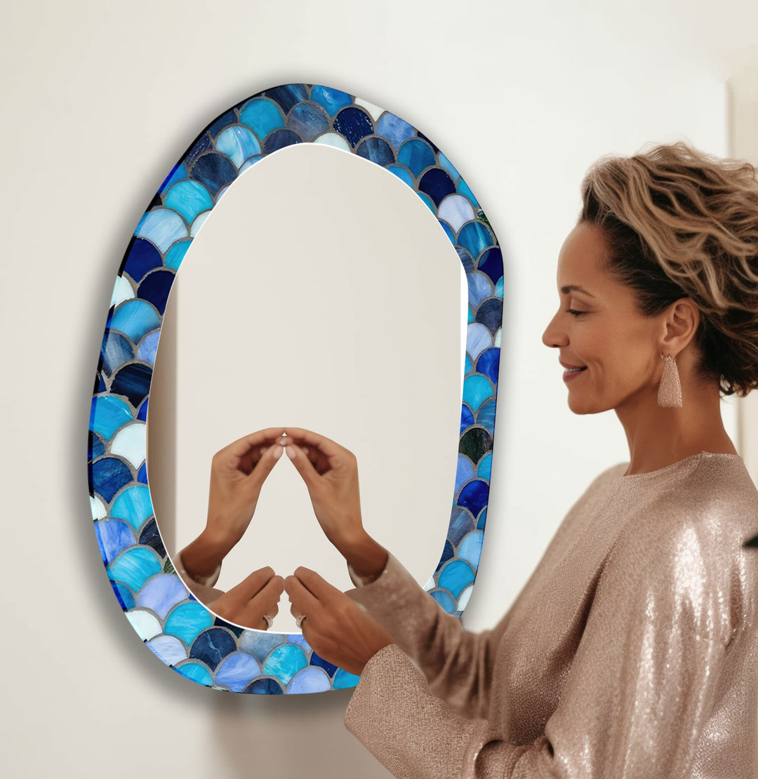 Blue Modern Irregular Shape Wall Mirror