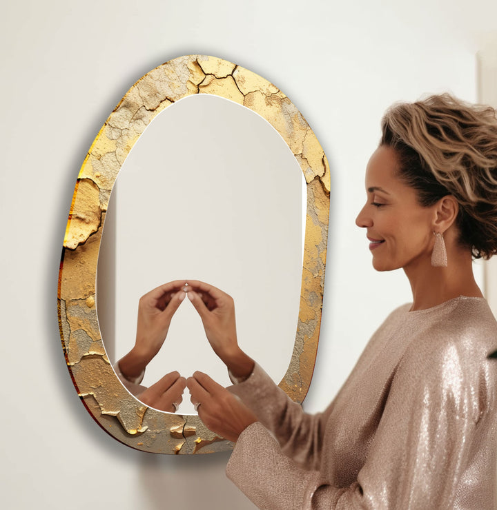 Asymmetrical Gold Marble Wall Mirror