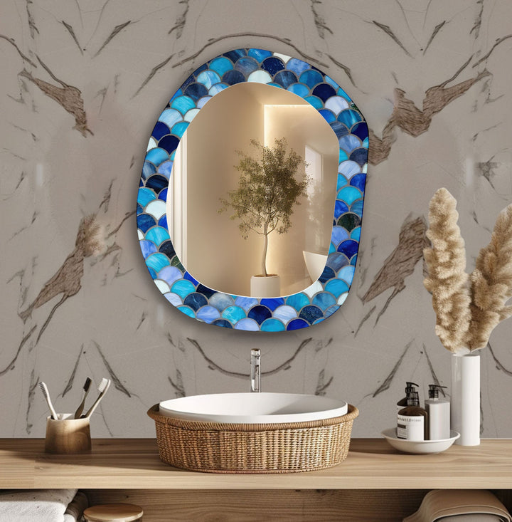 Blue Modern Irregular Shape Wall Mirror