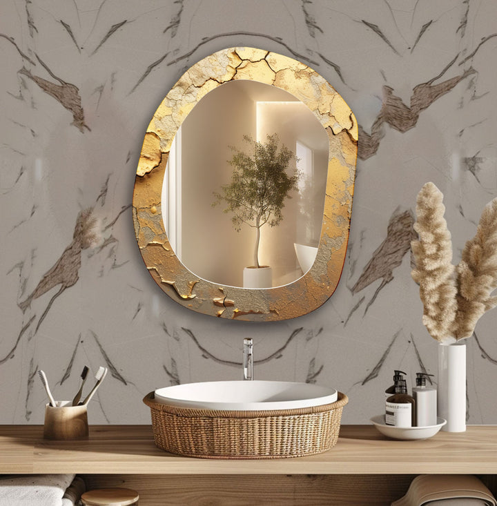 Asymmetrical Gold Marble Wall Mirror