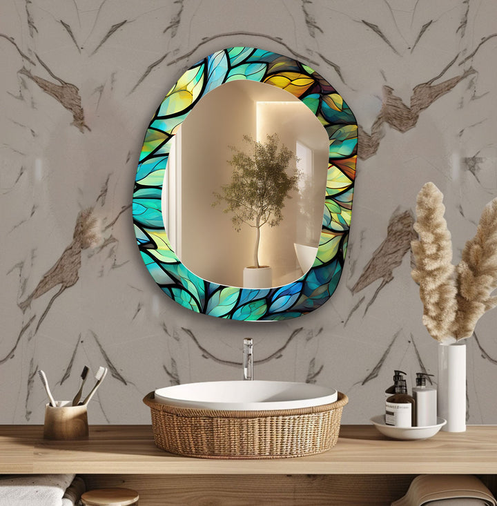 Irregular Green leaf Wall Mirror