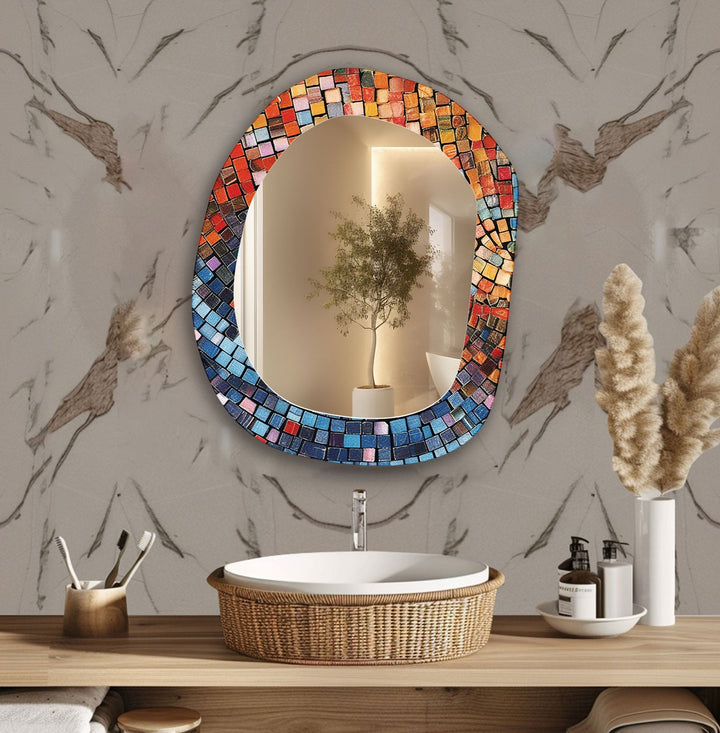 Red and Blue Mosaic Wall Mirror