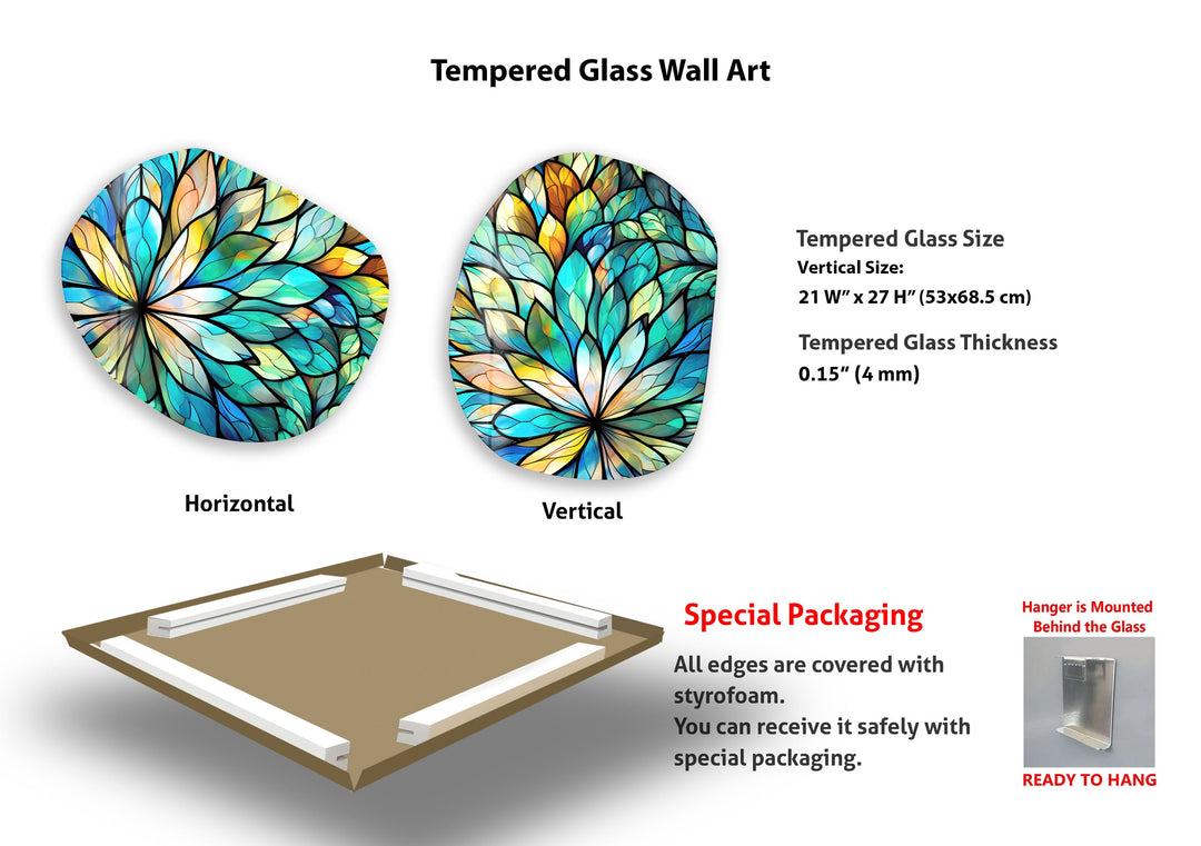 Floral Stained Print Glass Wall Art, glass pictures for Wall, glass prints wall art
