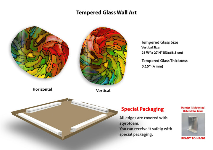 Red & Green Stained Pattern Glass Wall Art, glass pictures for Wall, glass prints wall art
