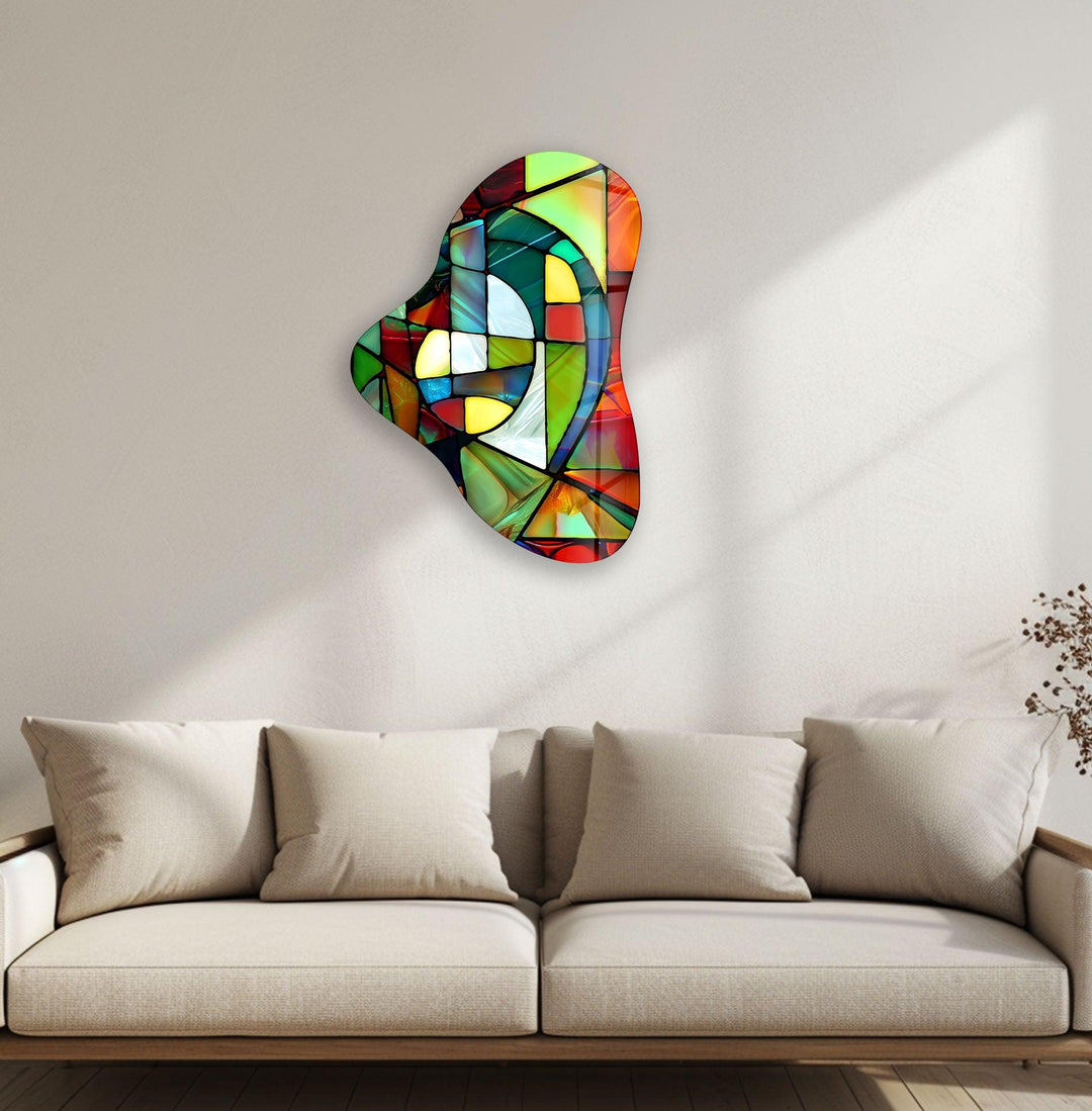 Red Stained Asymmetric Glass Wall Art, glass art painting, glass art for the Wall
