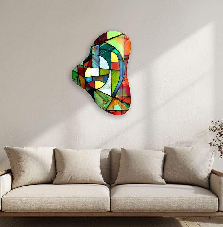 Red Stained Asymmetric Glass Wall Art, glass art painting, glass art for the Wall
