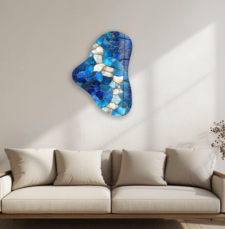 Blue Stained Asymmetrical Glass Wall Art, print picture on glass, Tempered Glass Wall Art

