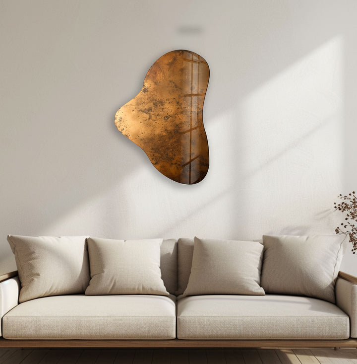 Copper Color Print Asymmetrical Glass Wall Art, print picture on glass, Tempered Glass Wall Art

