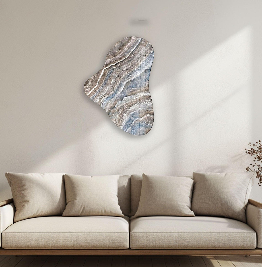 Blue & Beige Marble Asymmetric Glass Wall Art, glass image printing, glass prints from photos
