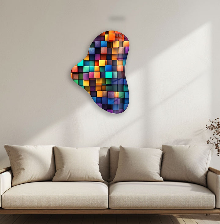 Colorful Cubes Asymmetrical Glass Wall Art, glass art painting, glass art for the Wall
