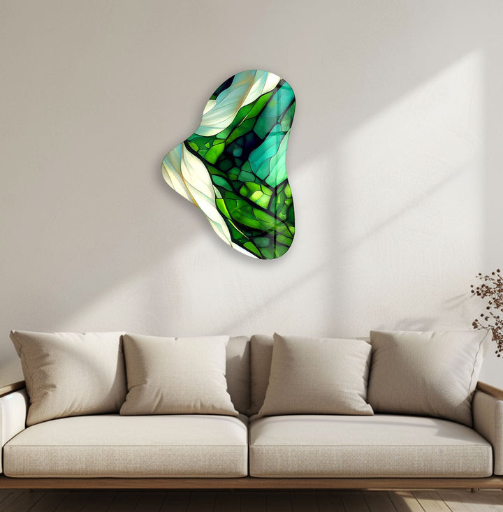 Green Stained Asymmetrical Glass Wall Art, print picture on glass, Tempered Glass Wall Art

