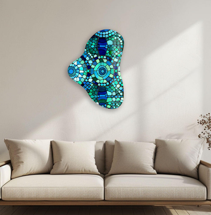 Green Mosaic Pattern Asymmetric Glass Wall Art, stained glass wall art, stained glass wall decor
