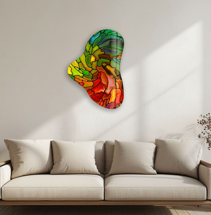 Red & Green Stained Asymmetric Glass Wall Art, print picture on glass, Tempered Glass Wall Art
