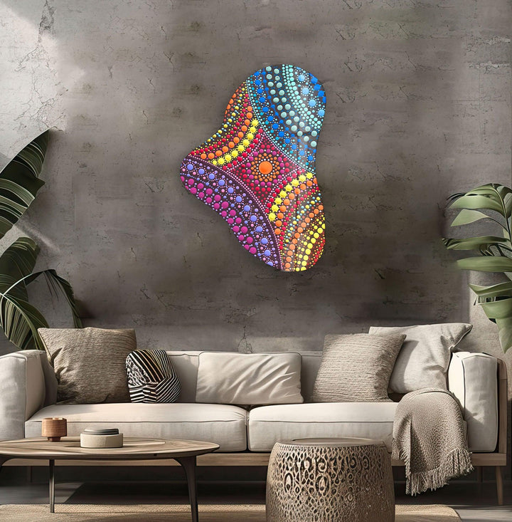 Colorful Mosaic Pattern Asymmetric Glass Wall Art, glass art painting, glass art for the Wall
