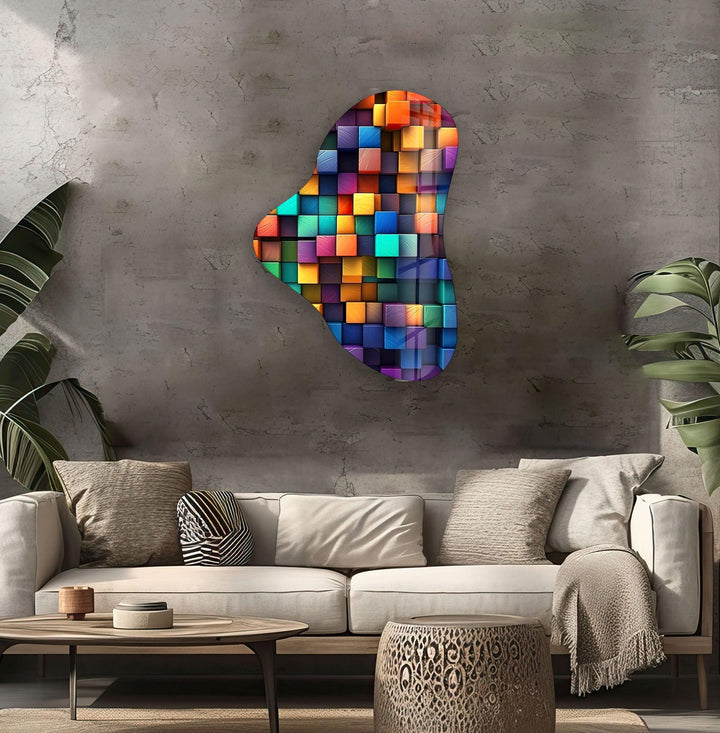 Colorful Cubes Asymmetrical Glass Wall Art, Glass Printing Wall Art, Print photos on glass
