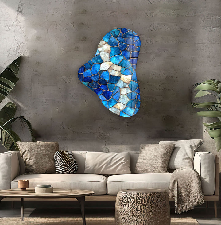 Blue Stained Asymmetrical Glass Wall Art, glass art painting, glass art for the Wall
