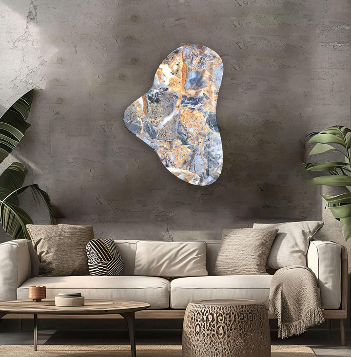 Blue Marble Pattern Asymmetric Glass Wall Art, photo print on glass, prints on glass wall art
