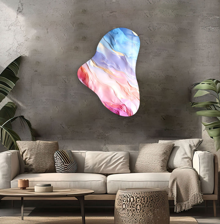 Pink Abstarct Asymmetric Glass Wall Art, glass art painting, glass art for the Wall
