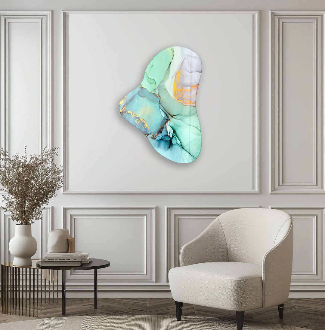 Turquoise Alcohol Ink Asymmetrical Glass Wall Art, Glass Printing Wall Art, Print photos on glass
