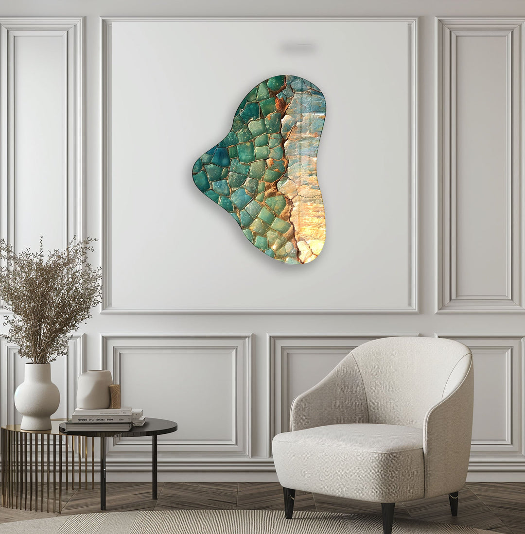 Green Oil Painting Asymmetrical Glass Wall Art, art glass wall art, glass wall art pictures
