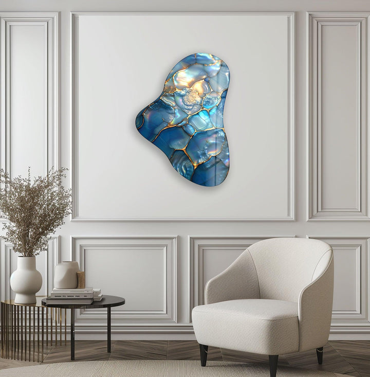 Blue Abstract Style Asymmetrical Glass Wall Art, Glass Printing Wall Art, Print photos on glass
