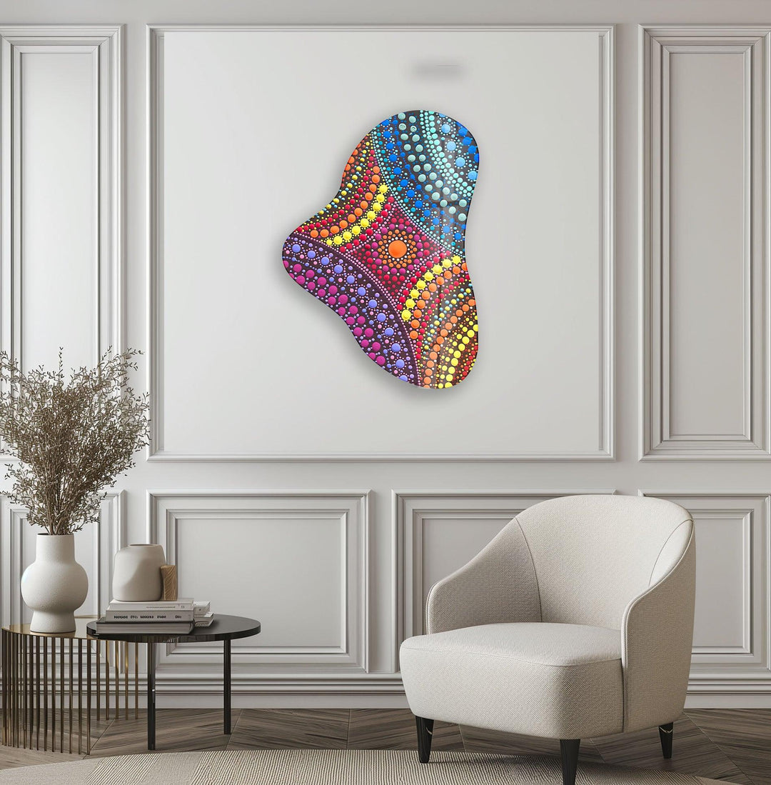 Colorful Mosaic Pattern Asymmetric Glass Wall Art, print picture on glass, Tempered Glass Wall Art
