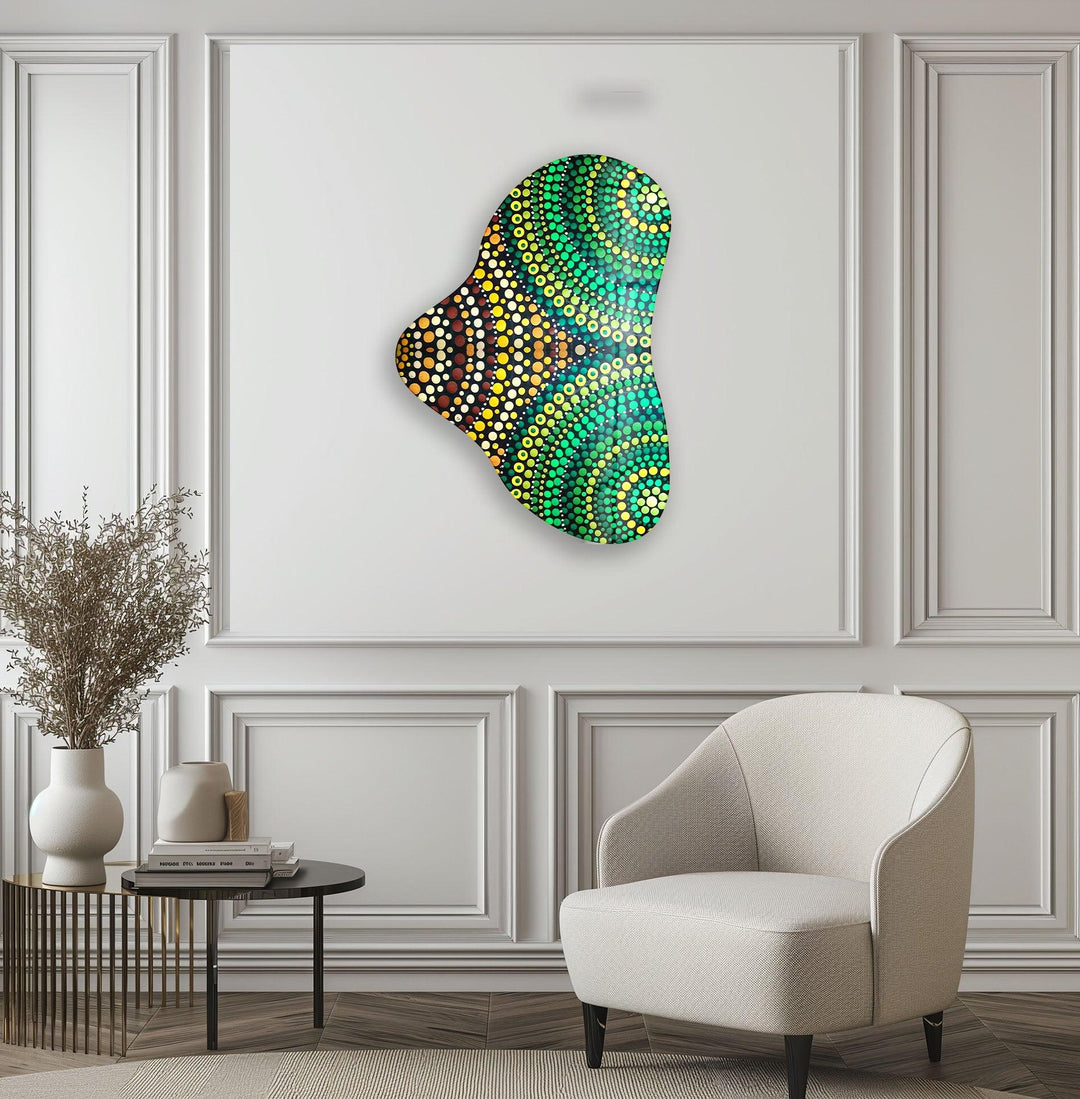 Green Mosaic Pattern Asymmetrical Glass Wall Art, photo print on glass, prints on glass wall art
