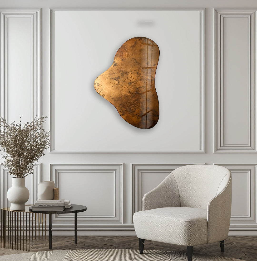 Copper Color Print Asymmetrical Glass Wall Art, glass art painting, glass art for the Wall
