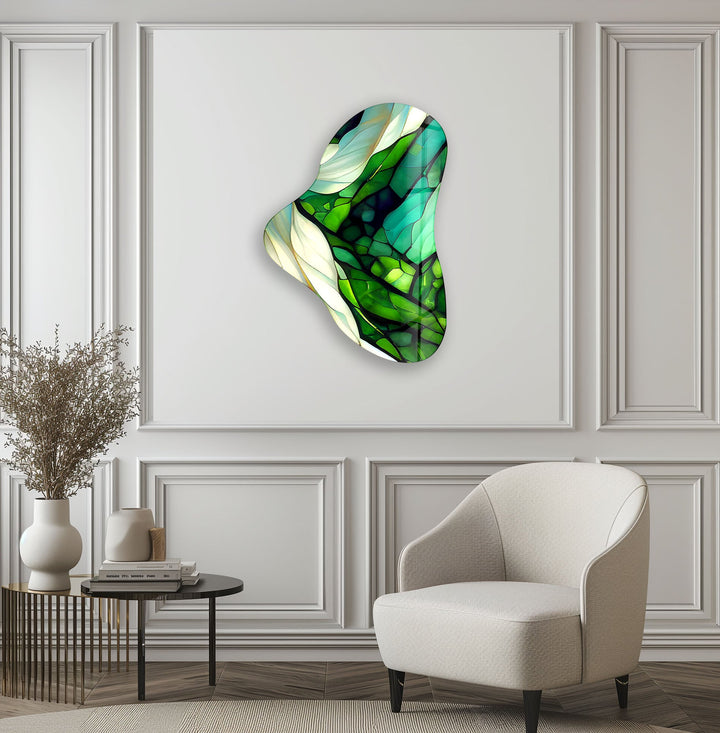 Green Stained Asymmetrical Glass Wall Art, stained glass wall art, stained glass wall decor
