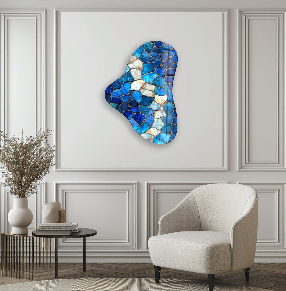 Blue Stained Asymmetrical Glass Wall Art, stained glass wall art, stained glass wall decor
