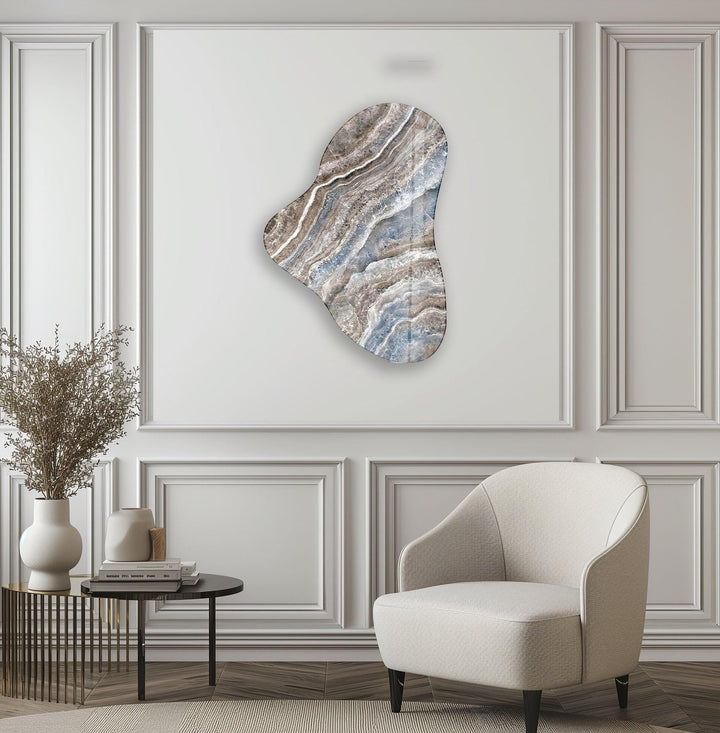 Blue & Beige Marble Asymmetric Glass Wall Art, print picture on glass, Tempered Glass Wall Art

