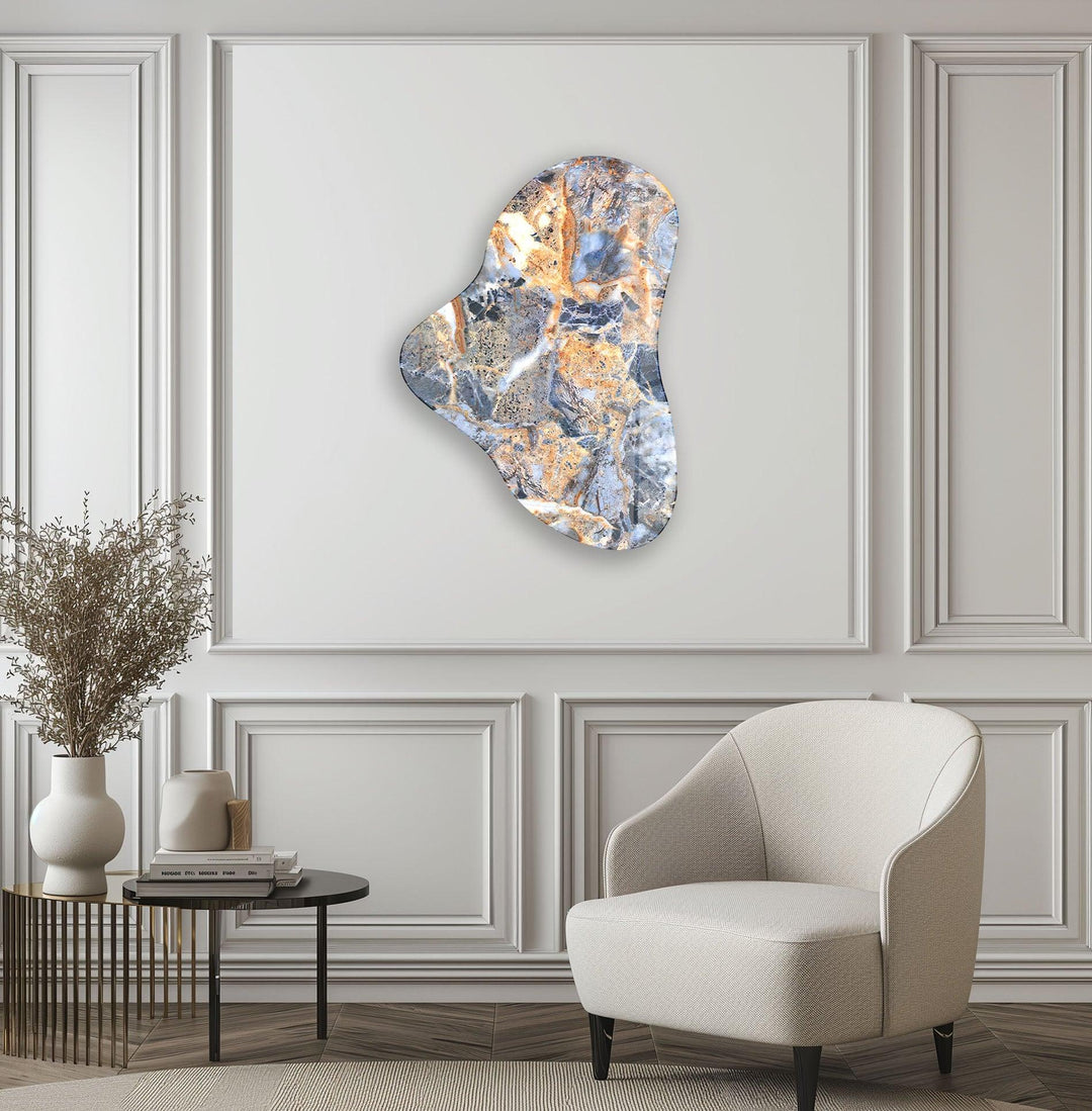 Blue Marble Pattern Asymmetric Glass Wall Art, large glass photo prints, glass wall photos
