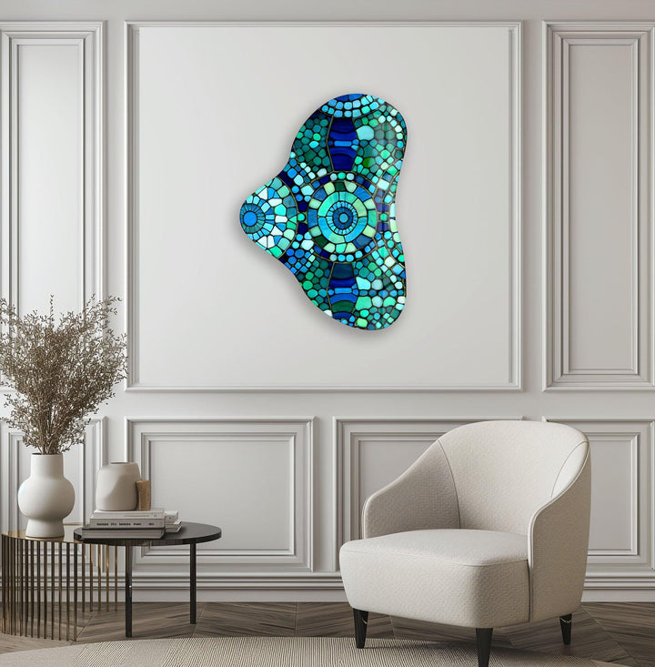 Green Mosaic Pattern Asymmetric Glass Wall Art, glass art painting, glass art for the Wall
