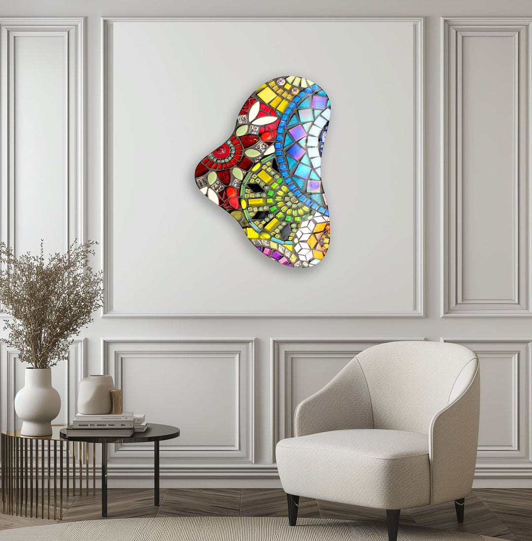 Mosaic Style Asymmetrical Glass Wall Art, print on glass, glass printed photos

