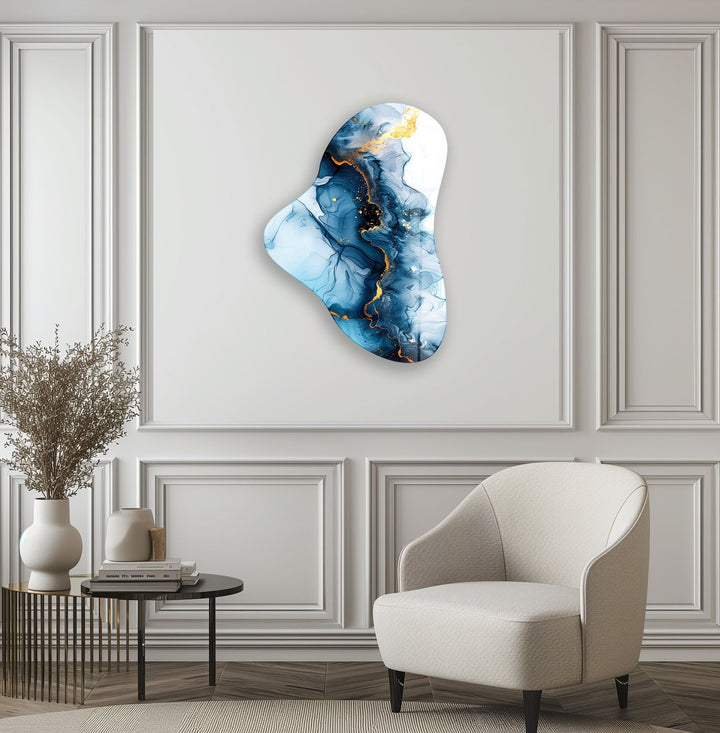 Alcohol Ink Blue Asymmetric Glass Wall Art, art glass wall art, glass wall art pictures
