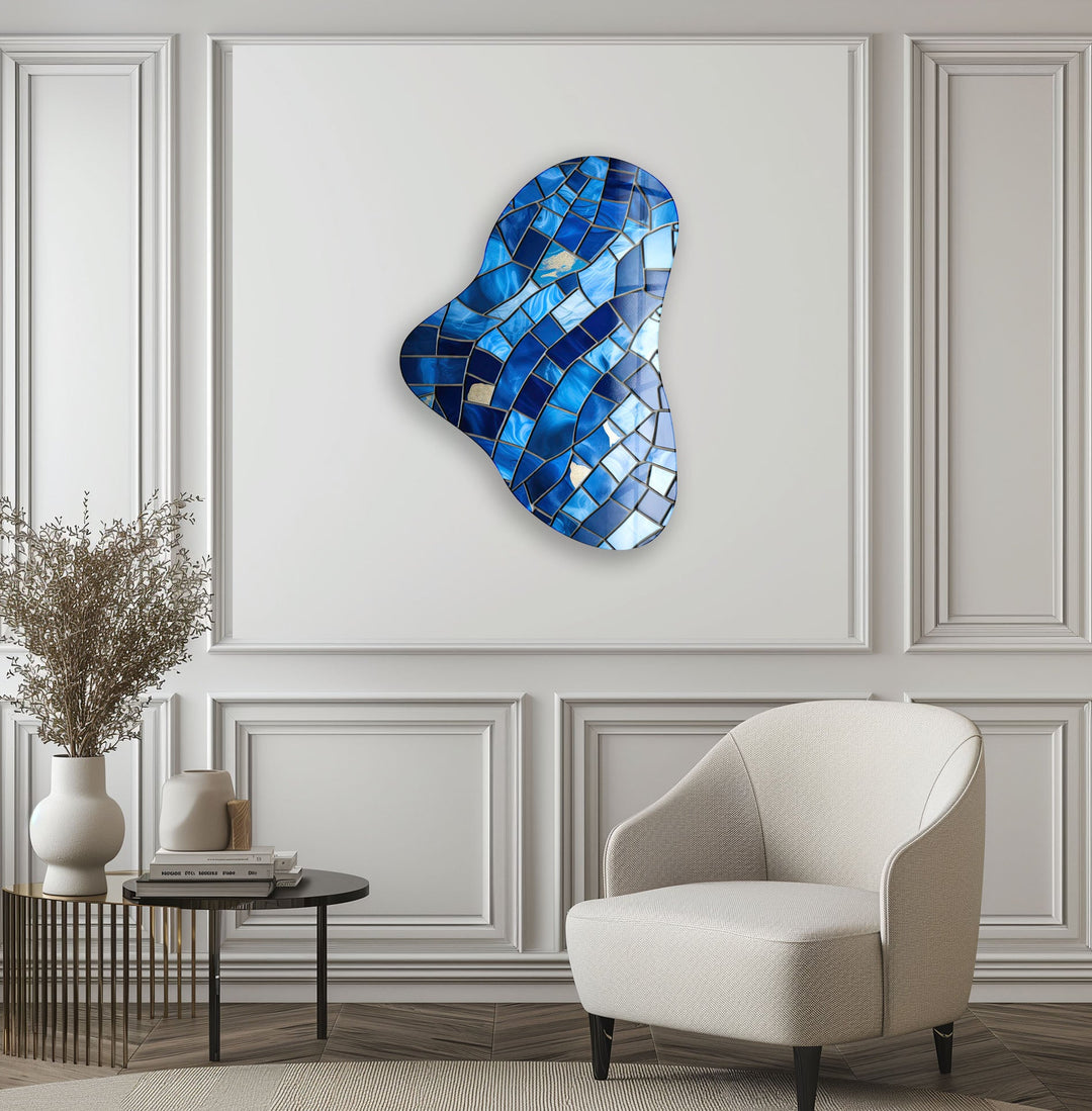 Blue Stained Asymmetric Glass Wall Art, glass art painting, glass art for the Wall
