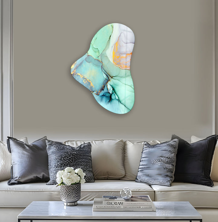 Turquoise Alcohol Ink Asymmetrical Glass Wall Art, print picture on glass, Tempered Glass Wall Art

