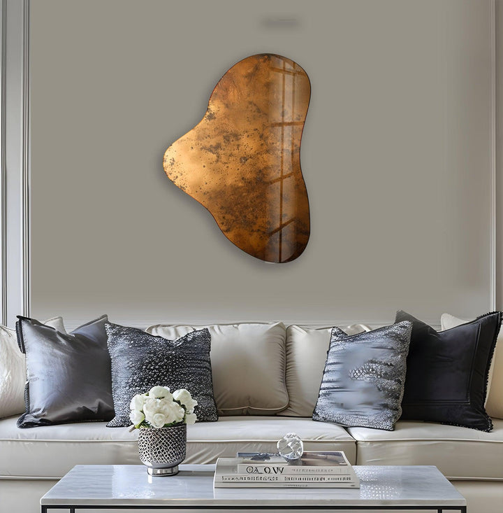 Copper Color Print Asymmetrical Glass Wall Art, glass image printing, glass prints from photos
