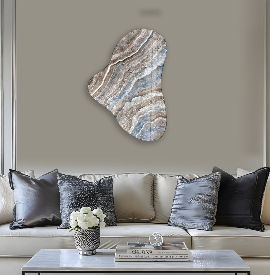 Blue & Beige Marble Asymmetric Glass Wall Art, glass photo prints, glass picture prints
