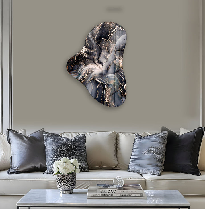 Black Alcohol Ink Asymmetrical Glass Wall Art, print on glass, glass printed photos
