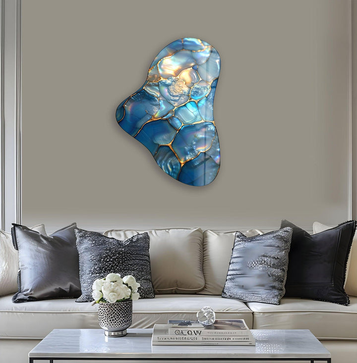 Blue Abstract Style Asymmetrical Glass Wall Art, glass art painting, glass art for the Wall
