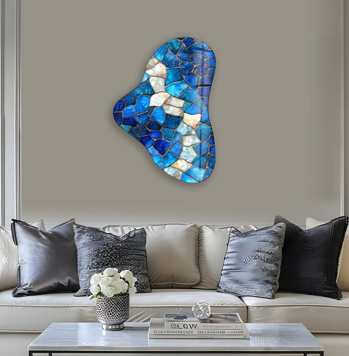 Blue Stained Asymmetrical Glass Wall Art, glass photo prints, glass picture prints
