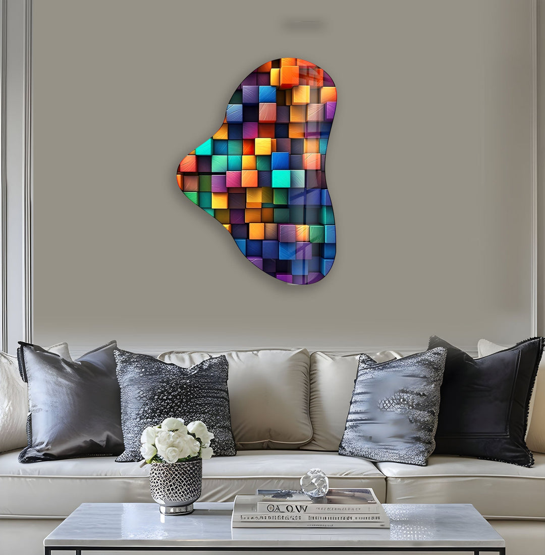 Colorful Cubes Asymmetrical Glass Wall Art, print picture on glass, Tempered Glass Wall Art

