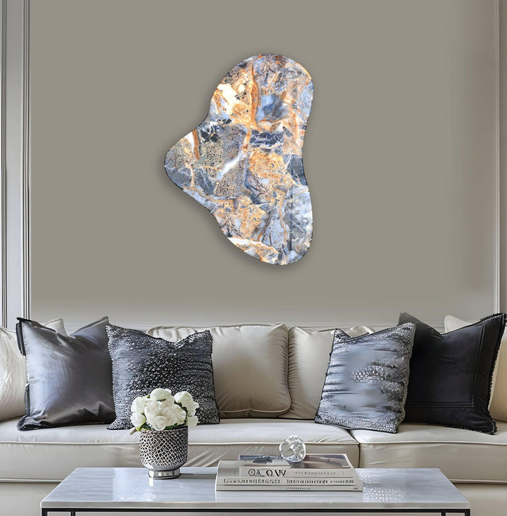 Blue Marble Pattern Asymmetric Glass Wall Art, print on glass, glass printed photos

