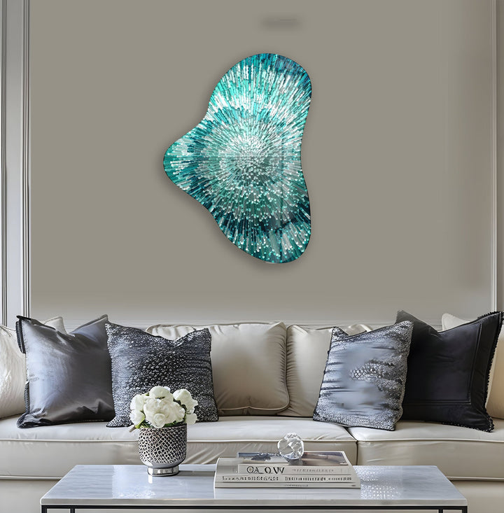 Turquoise Lines Abstarct Glass Wall Art, art glass wall art, glass wall art pictures
