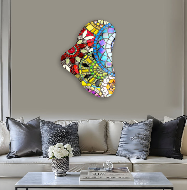 Mosaic Style Asymmetrical Glass Wall Art, glass image printing, glass prints from photos
