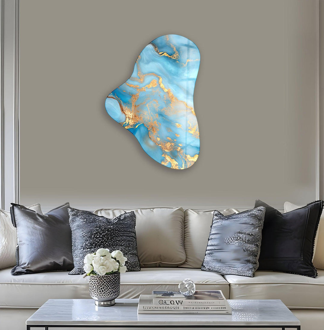 Blue Marble Style Asymmetrical Glass Wall Art, print picture on glass, Tempered Glass Wall Art
